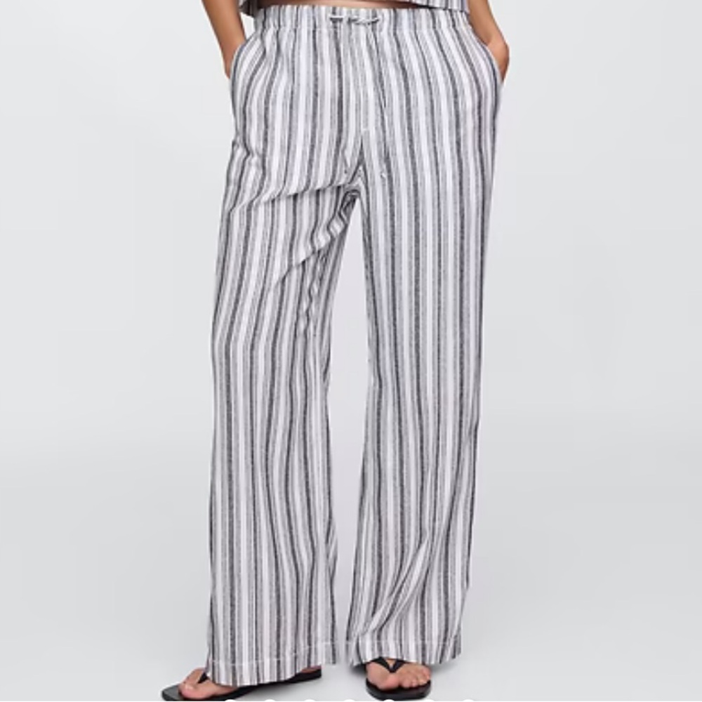 GAP Mid Rise Linen Blend Pull On Wide Leg Pants M Tall
